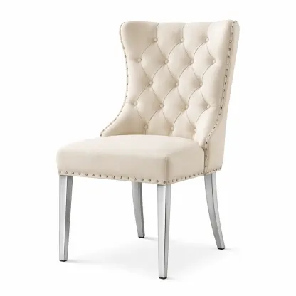 Sedia in Tessuto Crema con Gambe in Metallo-FURNICRATE