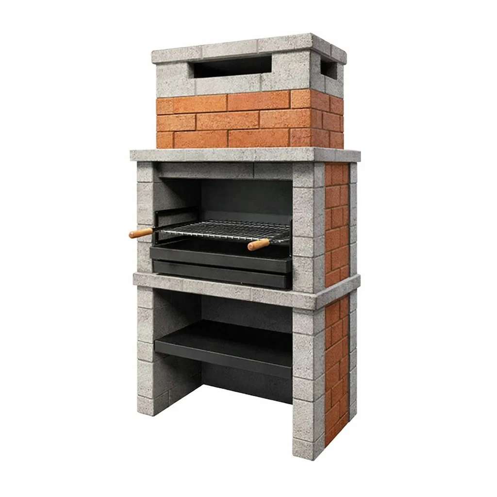 Barbecue in pietra e mattoni con griglia in acciaio inox-FURNICRATE