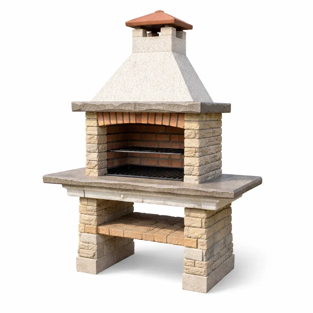 Barbecue in mattoni e cemento con griglia in acciaio 120x60x210 cm-FURNICRATE