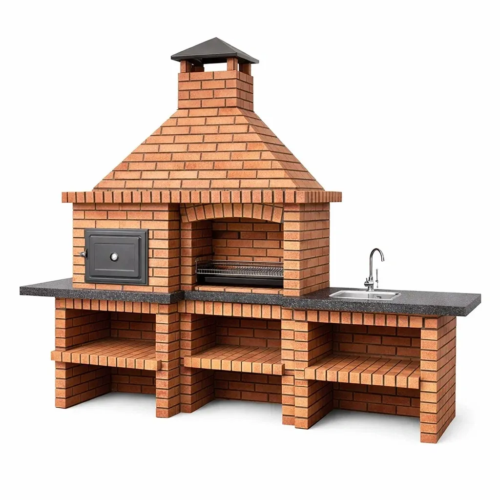 Barbecue in mattoni con forno, griglia e lavabo in granito-FURNICRATE