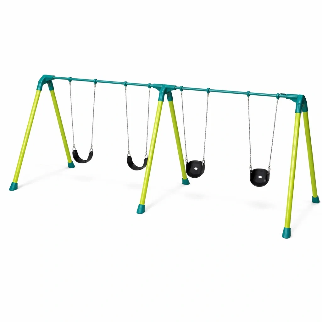 Altalena in acciaio con sedili a catena per bambini, Verde/Teal-FURNICRATE
