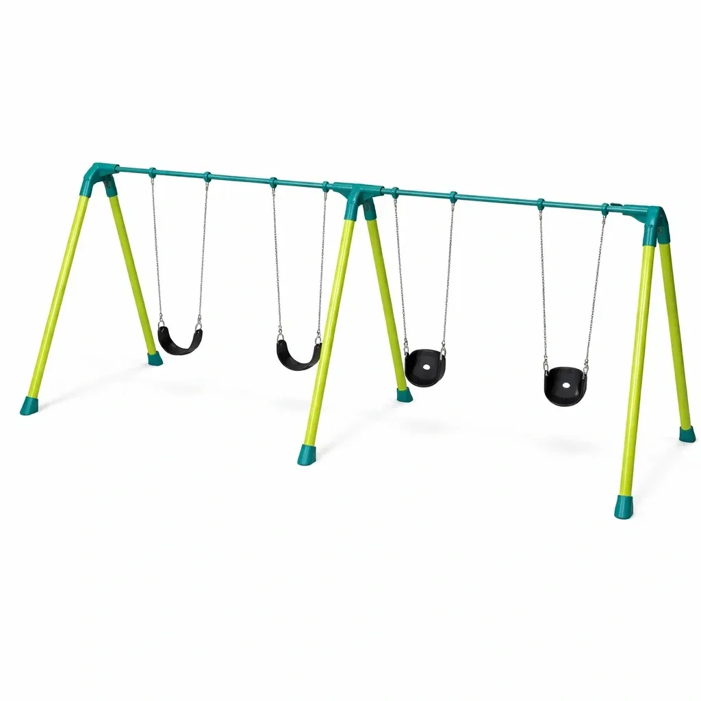 Altalena in acciaio con sedili a catena per bambini, Verde/Teal-FURNICRATE