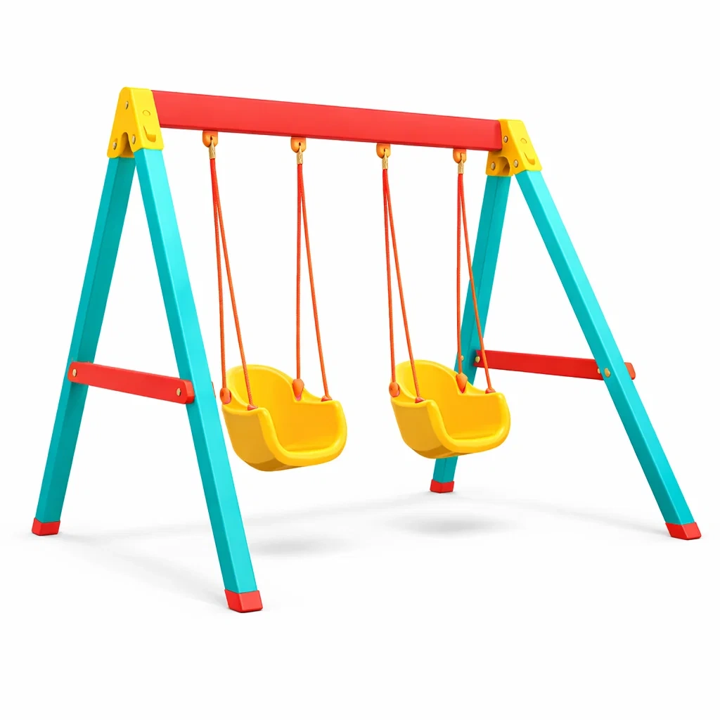 Altalena doppia in metallo e plastica con due seggiolini gialli-FURNICRATE