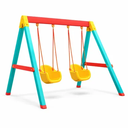Altalena doppia in metallo e plastica con due seggiolini gialli-FURNICRATE