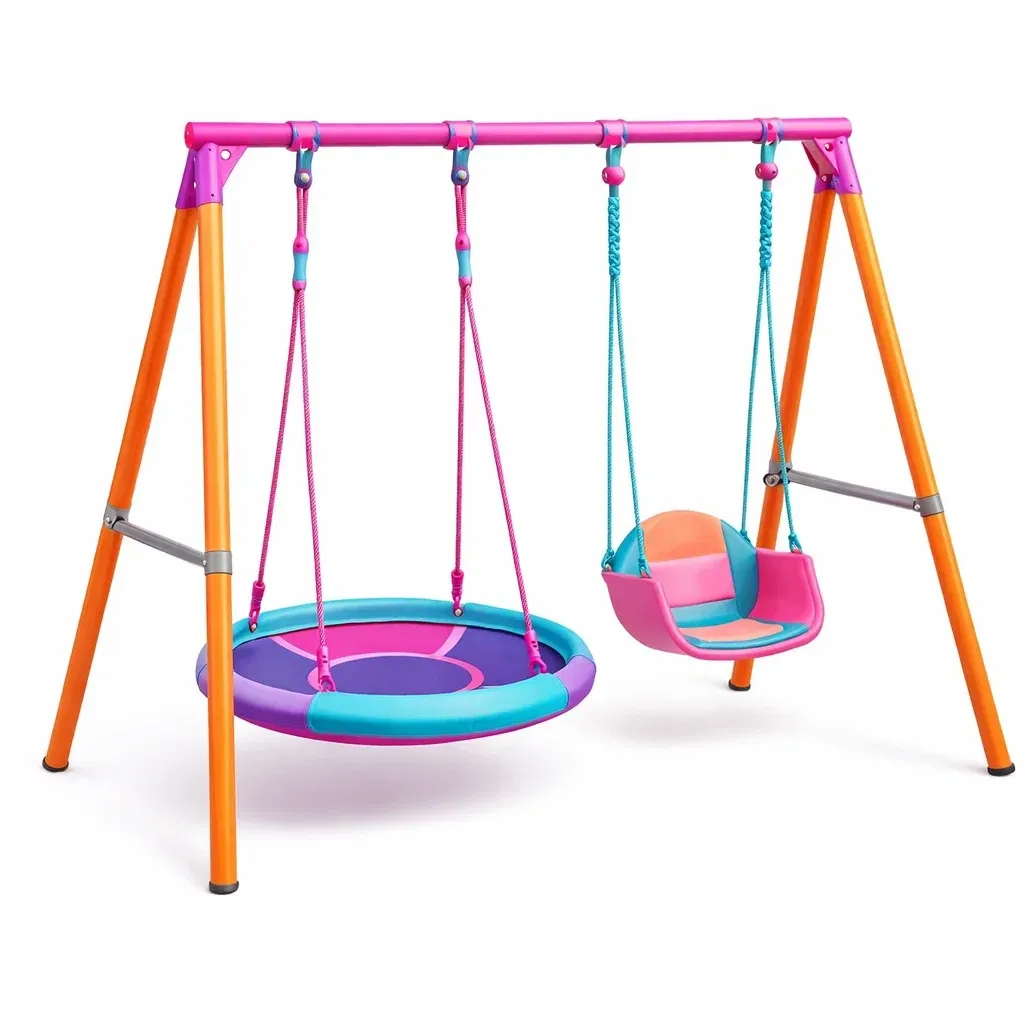 Altalena doppia per bambini con struttura in acciaio, sedili in plastica-FURNICRATE