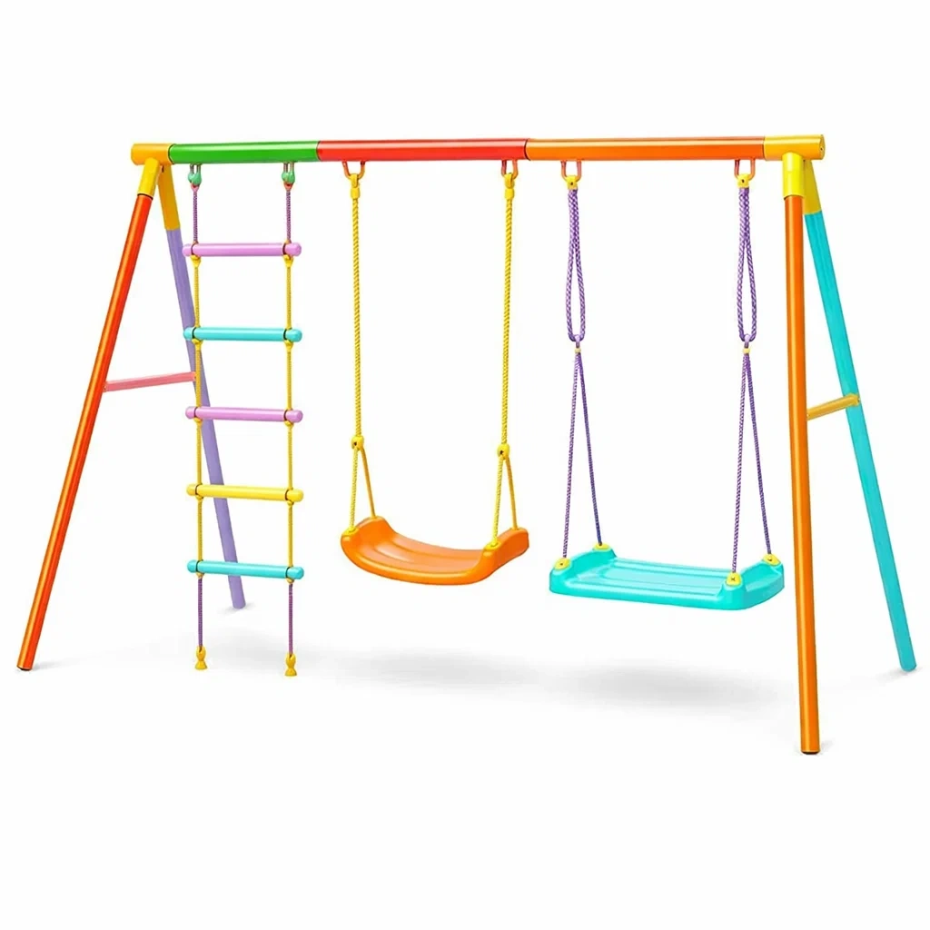 Altalena per Bambini in Plastica con Struttura in Acciaio Multicolore-FURNICRATE