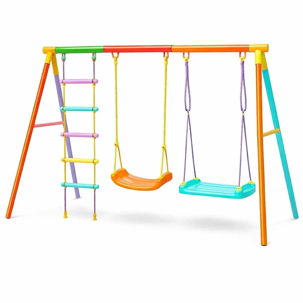 Altalena per Bambini in Plastica con Struttura in Acciaio Multicolore-FURNICRATE