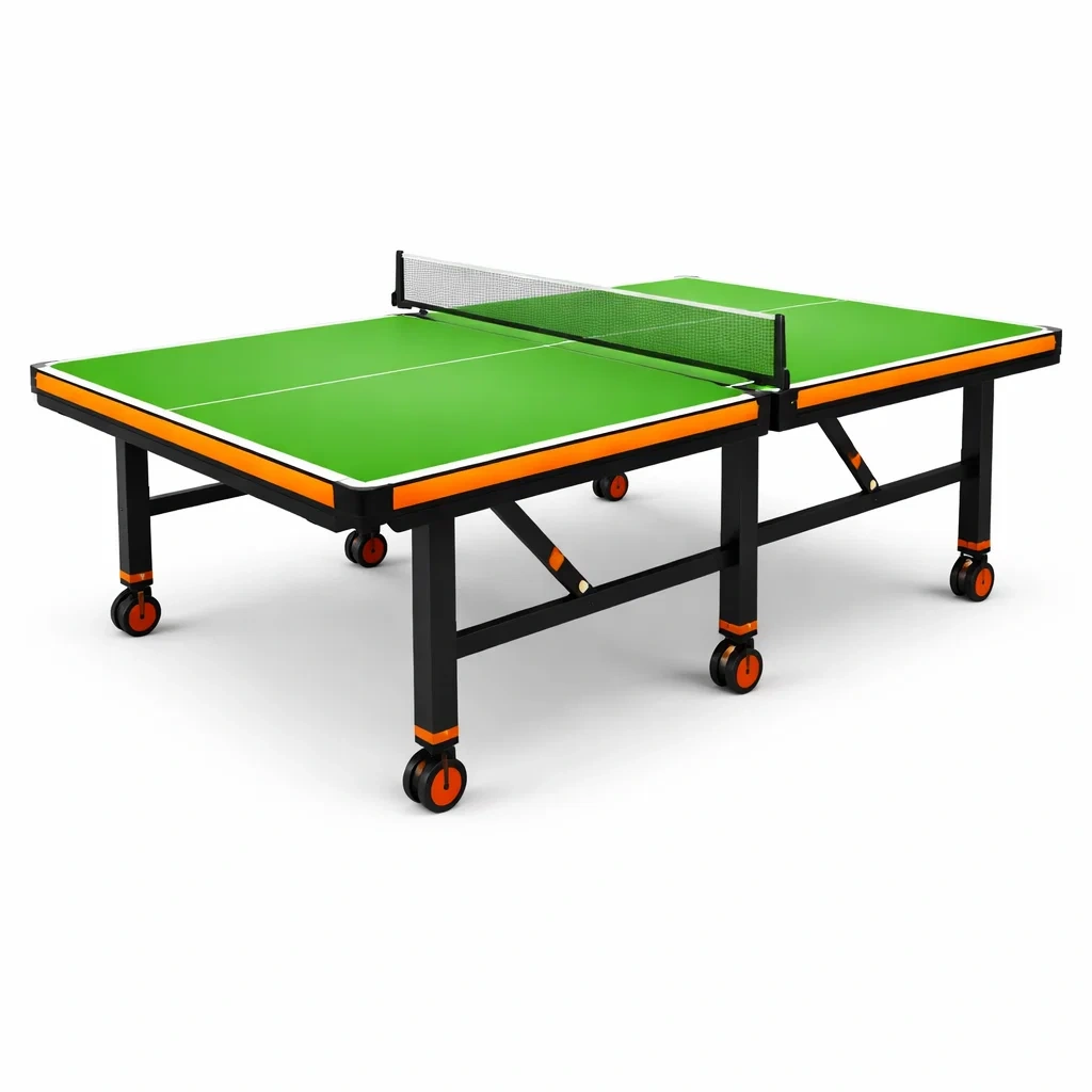 Tavolo da Ping Pong Pieghevole Verde con Ruote in MDF e Metallo 274x152.5x76 cm-FURNICRATE
