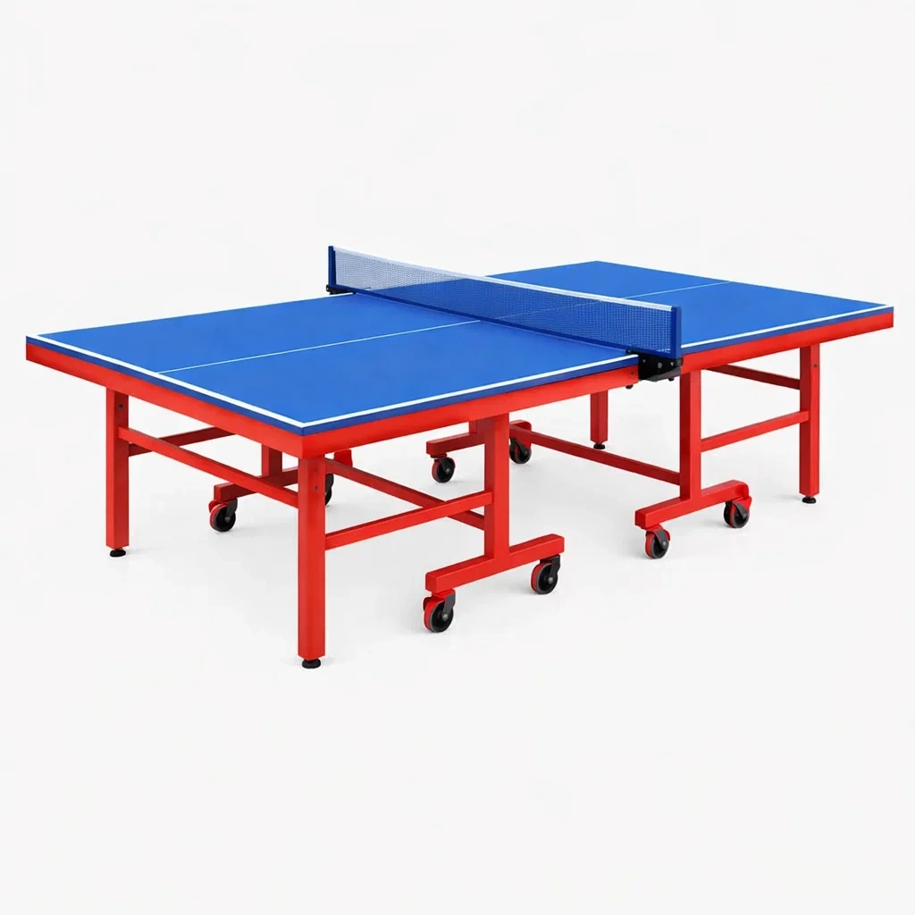 Tavolo da Ping Pong in MDF e Acciaio con Ruote Blu/Rosso 274x152.5x76cm-FURNICRATE