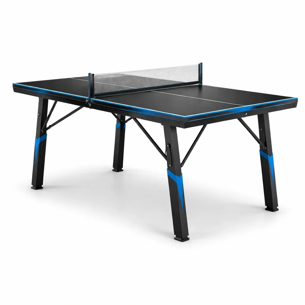 Tavolo da Ping Pong Pieghevole in MDF e Acciaio Nero/Blu-FURNICRATE