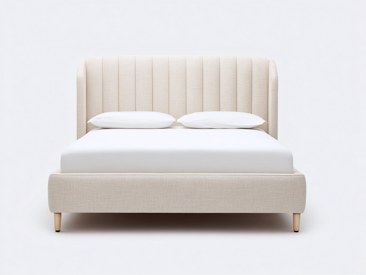 Stoff Doppelbett gepolstertes Kopfteil 210x160x120 cm - beige - für Schlafzimmer - modernes Design