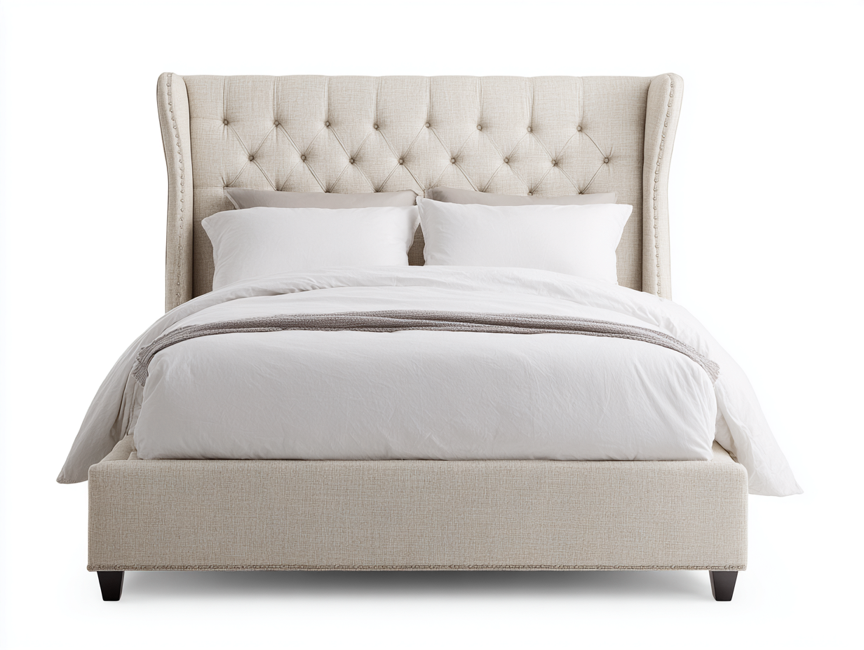 Stoff Doppelbett gepolstertes Kopfteil 210x160x125 cm - beige - für Schlafzimmer - klassisch modernes Design