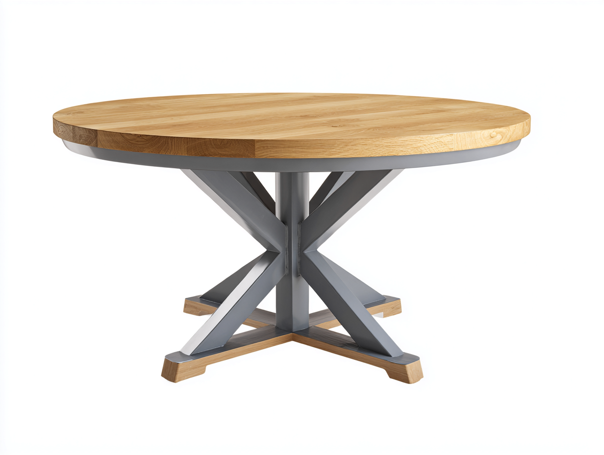 Couchtisch rund Holz Metall 120x120x45 cm - naturholz/grau - moderner Tisch für Wohnzimmer