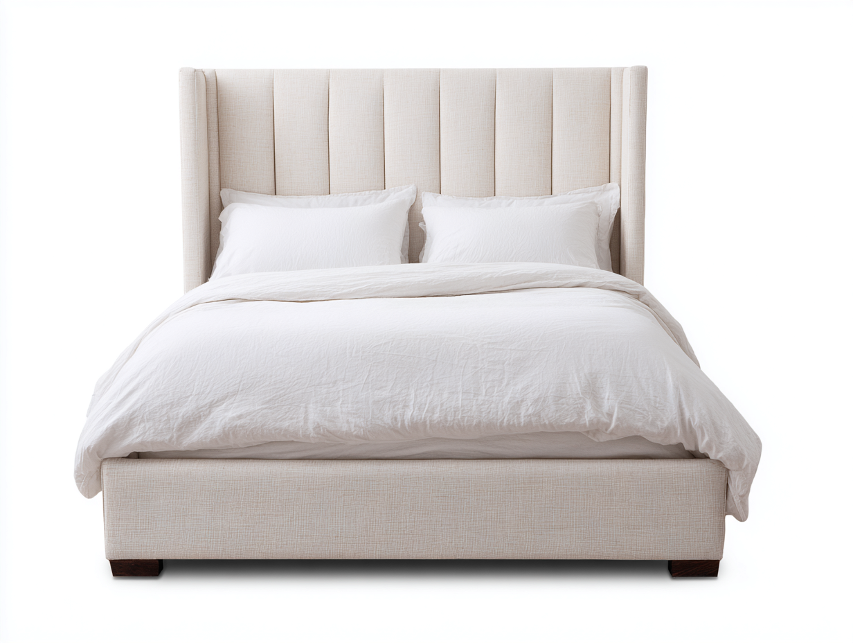 Stoff Doppelbett gepolstertes Kopfteil 210x160x125 cm - beige - für Schlafzimmer - modernes Design