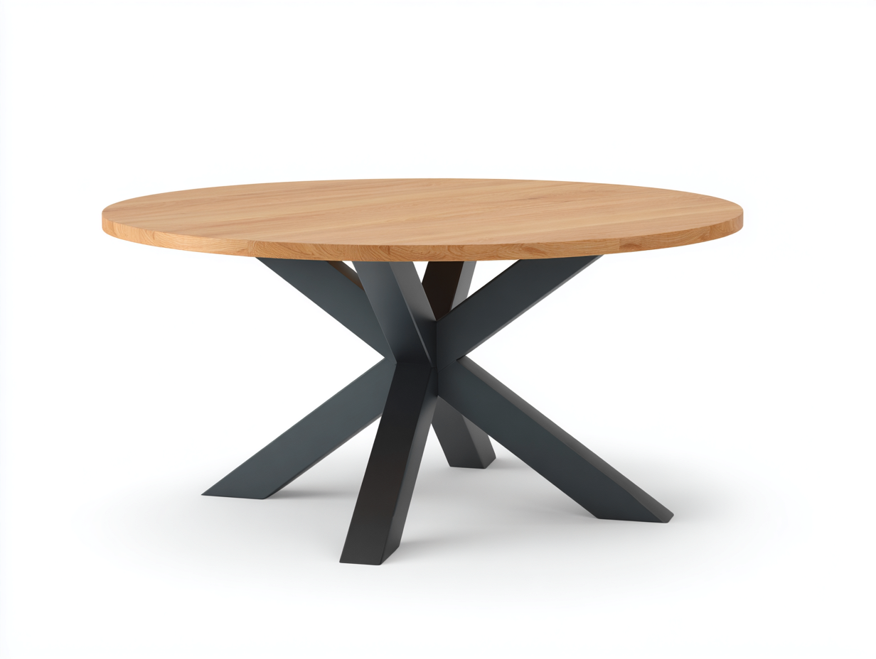 Couchtisch rund Holz Metall 110x110x45 cm - naturholz/schwarz - moderner Tisch für Wohnzimmer