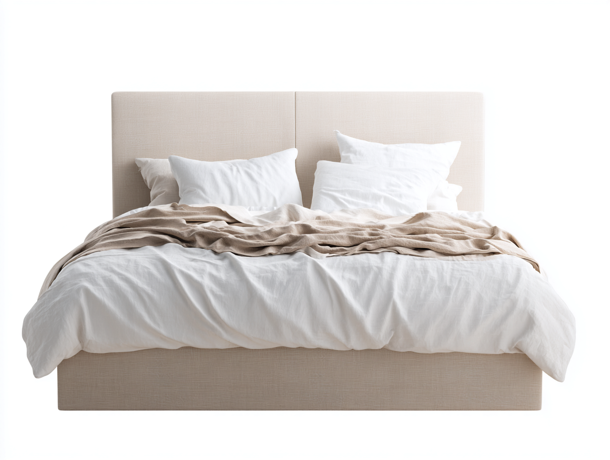 Stoff Doppelbett gepolstertes Kopfteil 210x160x110 cm - beige - für Schlafzimmer - schlichtes Design