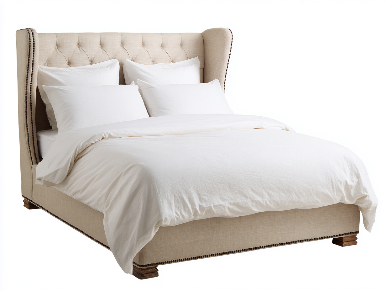 Stoff Doppelbett gepolstertes Kopfteil 210x160x130 cm - beige - für Schlafzimmer - klassisch elegantes Design