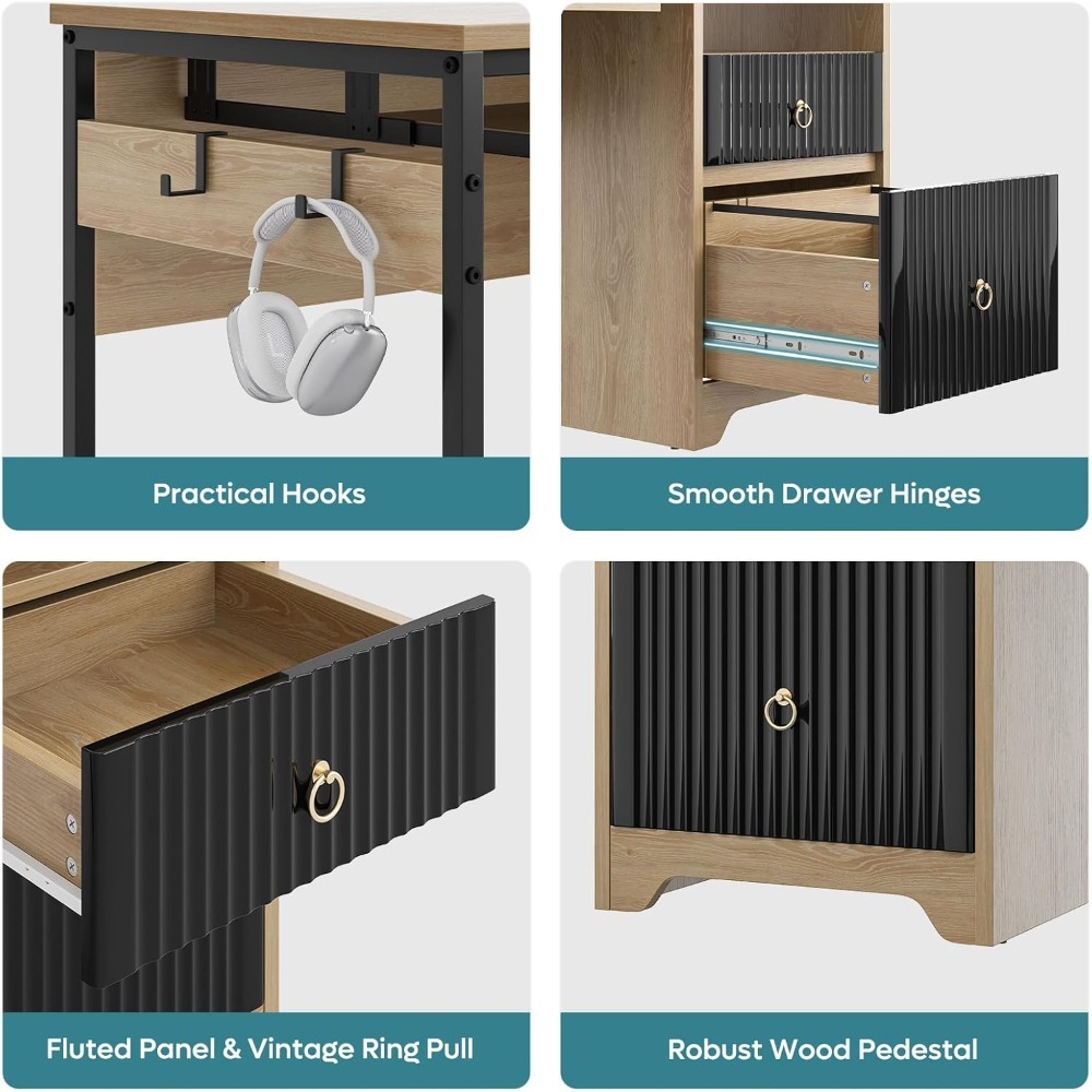 Escritorio de computadora de 55 pulgadas con bandeja para teclado, escritorio de oficina moderno con almacenamiento