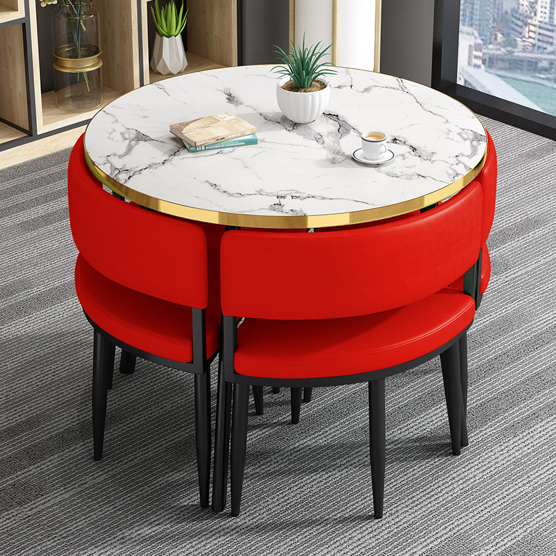 Mesa redonda pequeña y silla combinada para recepción, reuniones, ocio, formación, instituciones, mesa y silla para balcón, pequeña.