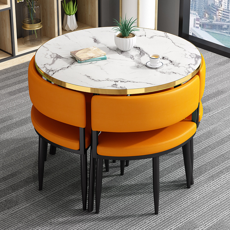 Mesa redonda pequeña y silla combinada para recepción, reuniones, ocio, formación, instituciones, mesa y silla para balcón, pequeña.