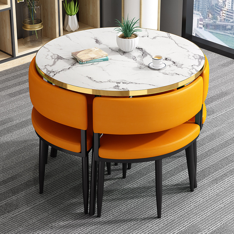 Mesa redonda pequeña y silla combinada para recepción, reuniones, ocio, formación, instituciones, mesa y silla para balcón, pequeña.