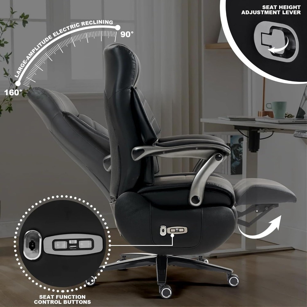 Silla de oficina con ventilación y calefacción, sillón reclinable eléctrico de cuero con reposapiés, grande, ergonómica y cómoda para oficina en casa.