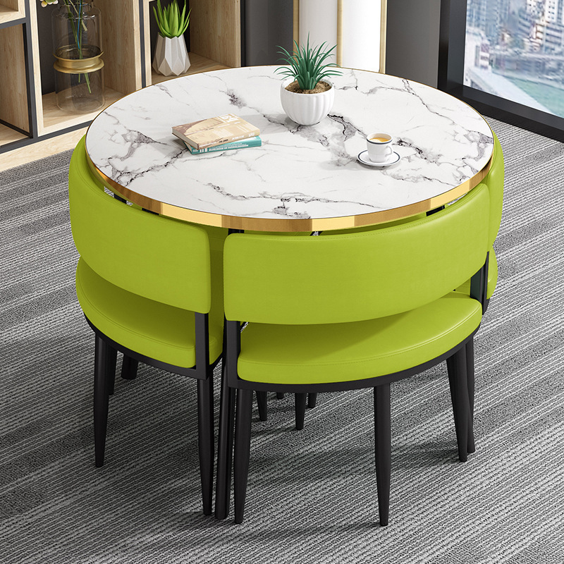 Mesa redonda pequeña y silla combinada para recepción, reuniones, ocio, formación, instituciones, mesa y silla para balcón, pequeña.