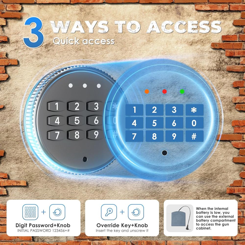 Gabinete de almacenamiento seguro para armas de fuego con estantes ajustables y sistema de bloqueo digital