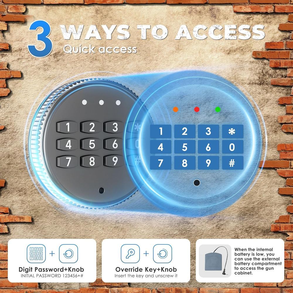 Gabinete de almacenamiento seguro para armas de fuego con estantes ajustables y sistema de bloqueo digital