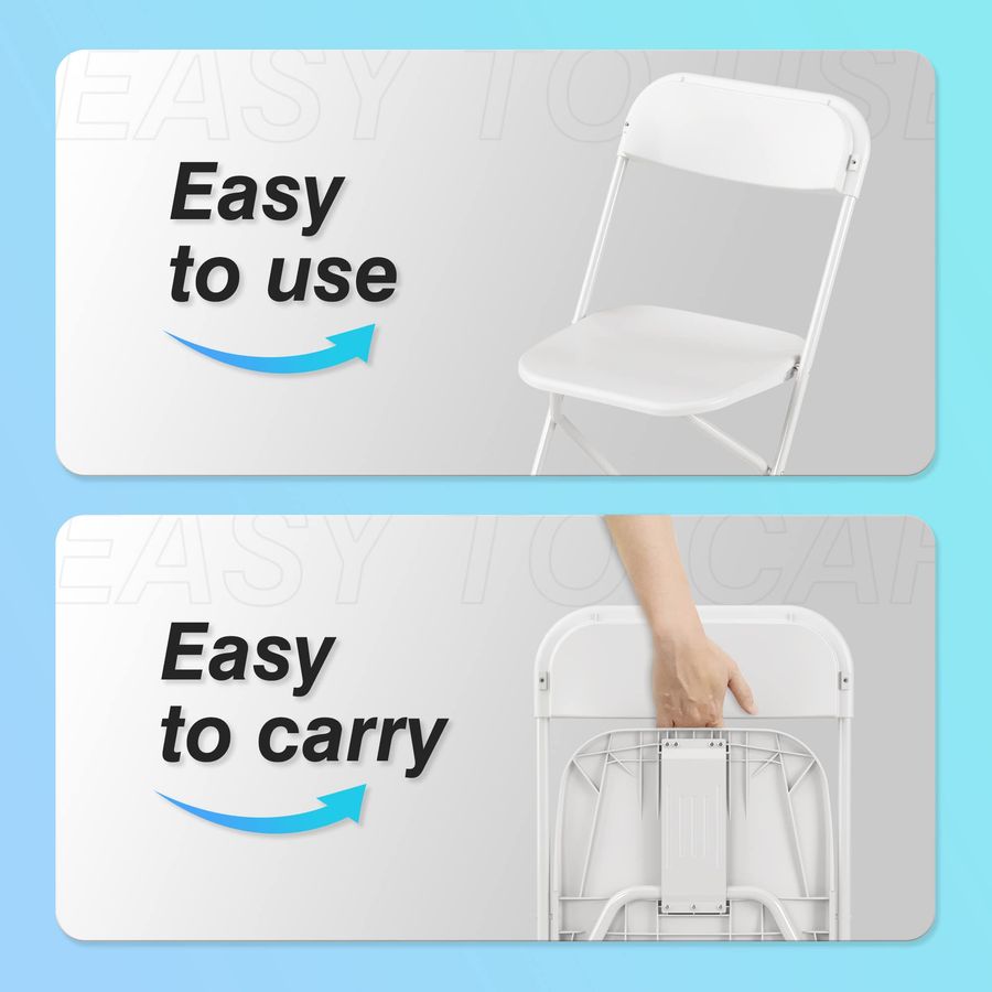 Paquete de 10 sillas plegables de plástico, capacidad de 300 lb, silla comercial portátil con estructura de acero para el hogar, la oficina, la boda, la fiesta en interiores o exteriores