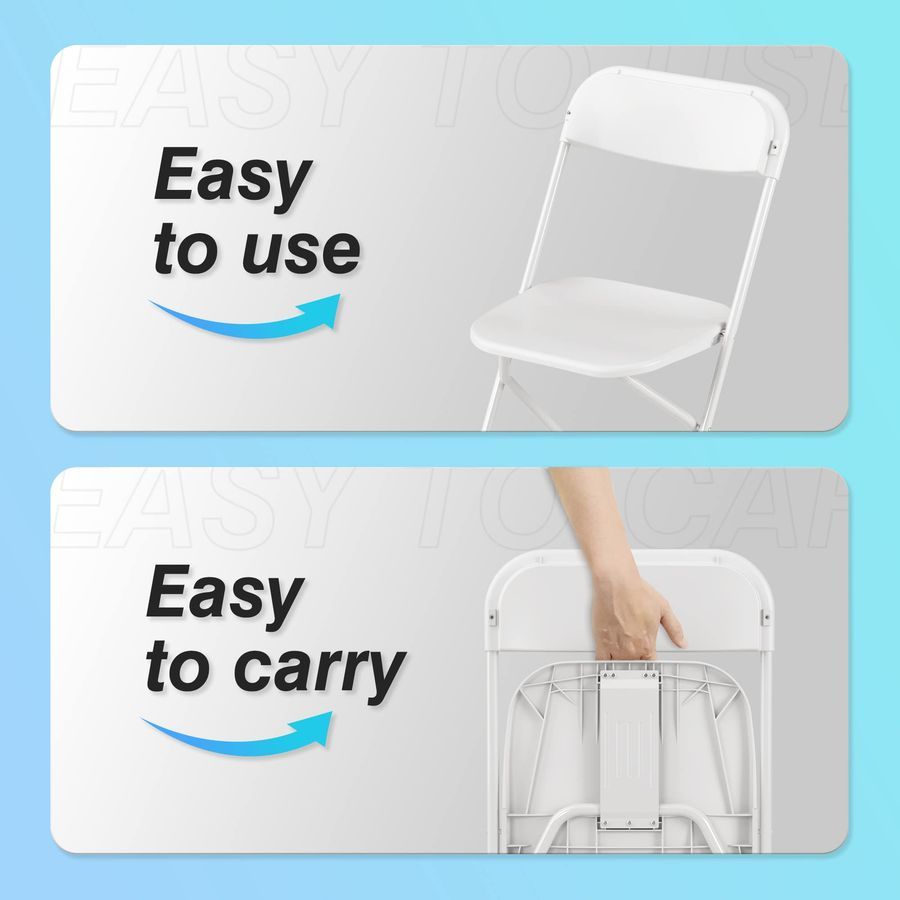 Paquete de 10 sillas plegables de plástico, capacidad de 300 lb, silla comercial portátil con estructura de acero para el hogar, la oficina, la boda, la fiesta en interiores o exteriores