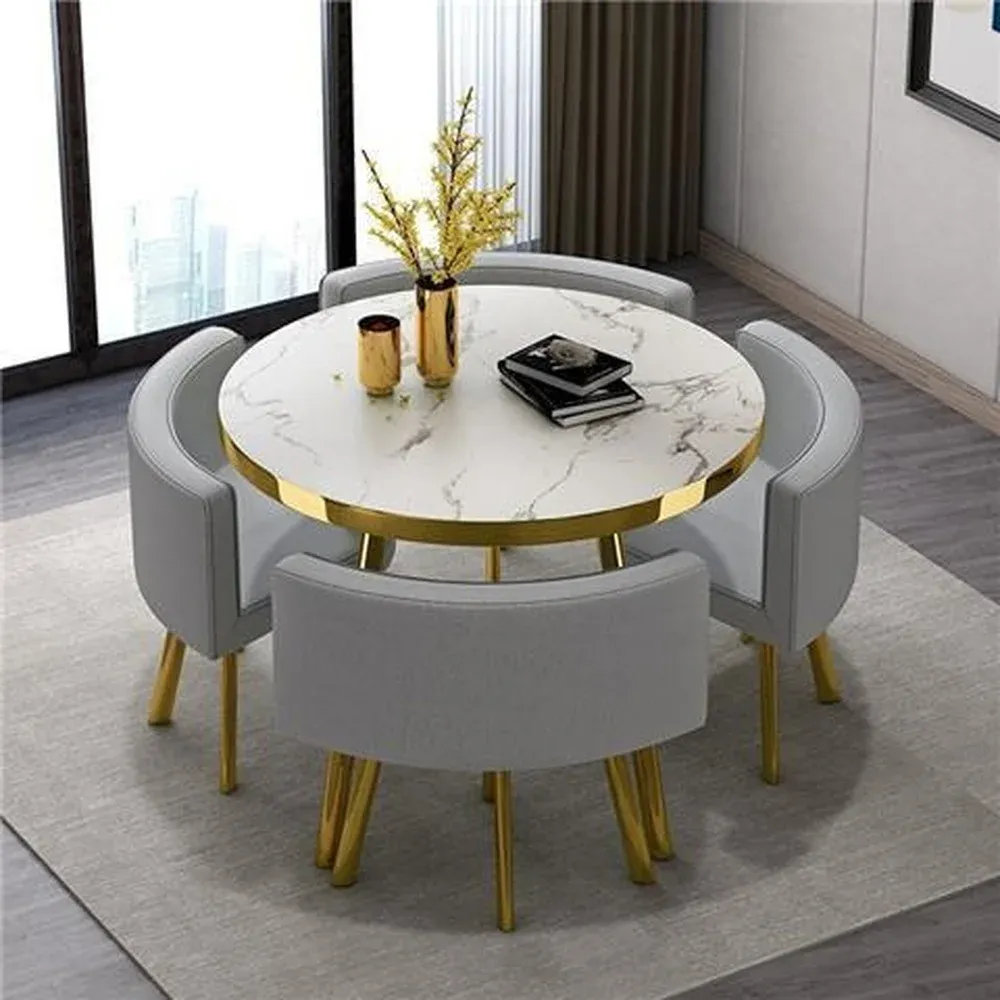 Juego de mesa de comedor redonda de mármol de 80 cm con 4 sillas, mesa central moderna de madera, muebles de apartamento blancos de lujo
