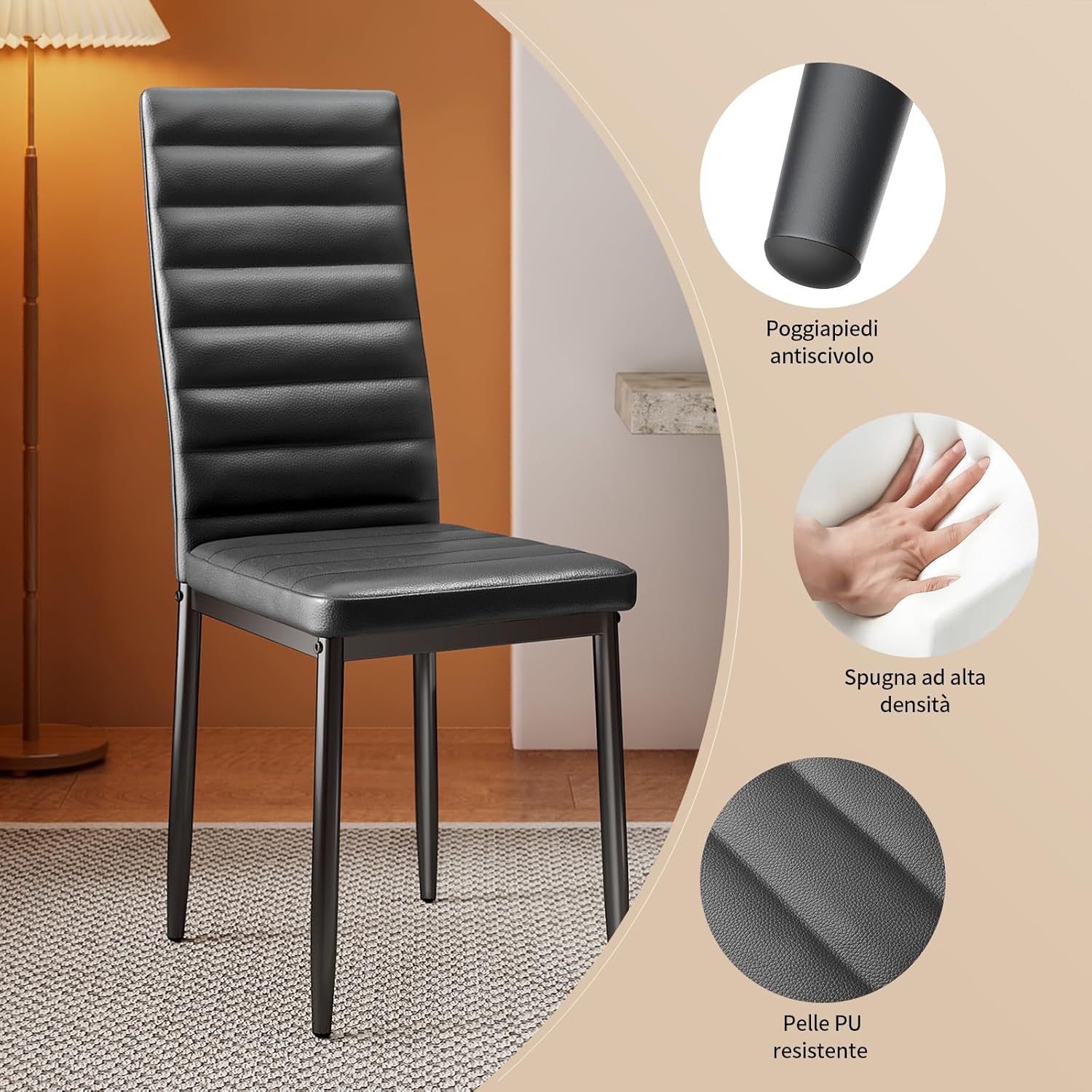 Juego de mesa de comedor para 6 personas, juego de 7 piezas de vidrio templado y sillas modernas para el hogar, la cocina, la sala de estar y el comedor.