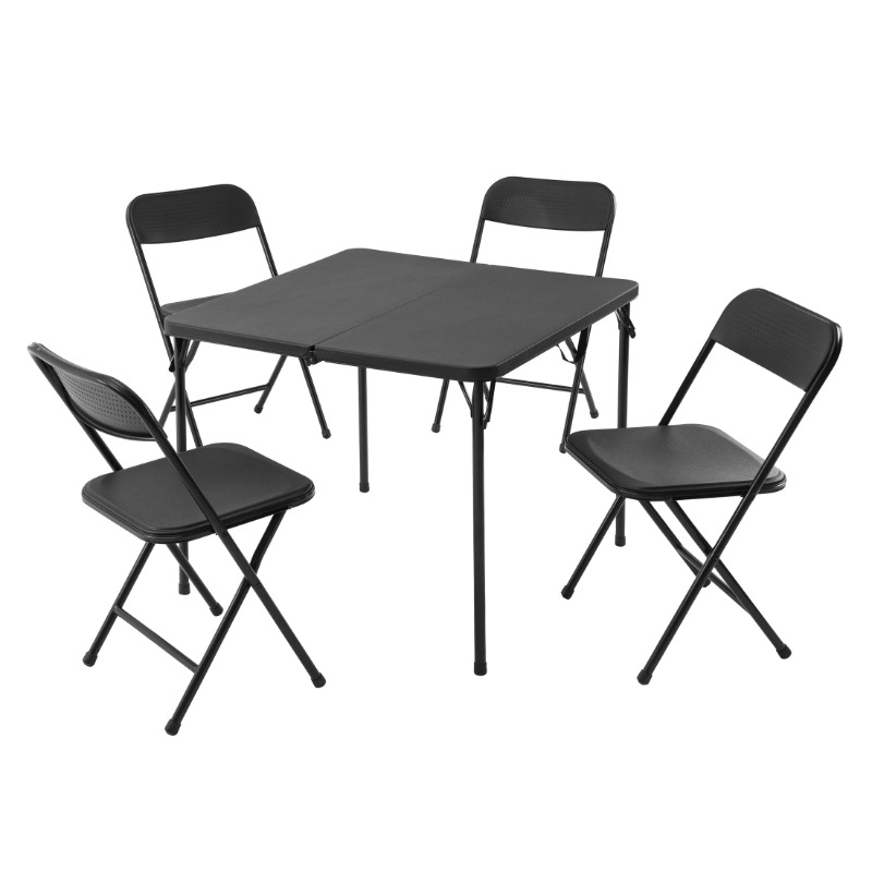 Juego de mesa plegable de resina de 5 piezas y cuatro sillas plegables Mainstays, color negro