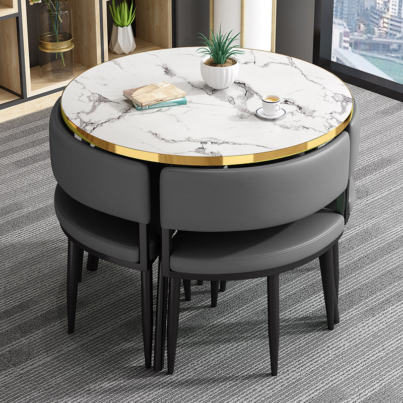 Mesa redonda pequeña y silla combinada para recepción, reuniones, ocio, formación, instituciones, mesa y silla para balcón, pequeña.