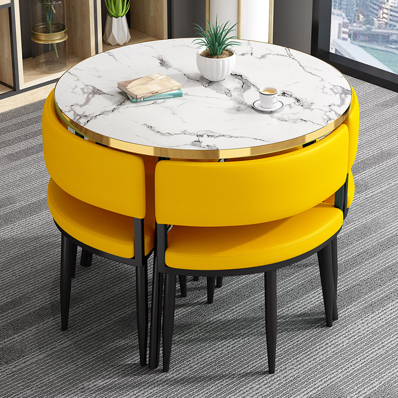 Mesa redonda pequeña y silla combinada para recepción, reuniones, ocio, formación, instituciones, mesa y silla para balcón, pequeña.