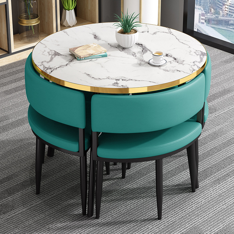 Mesa redonda pequeña y silla combinada para recepción, reuniones, ocio, formación, instituciones, mesa y silla para balcón, pequeña.