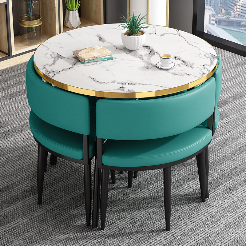 Mesa redonda pequeña y silla combinada para recepción, reuniones, ocio, formación, instituciones, mesa y silla para balcón, pequeña.