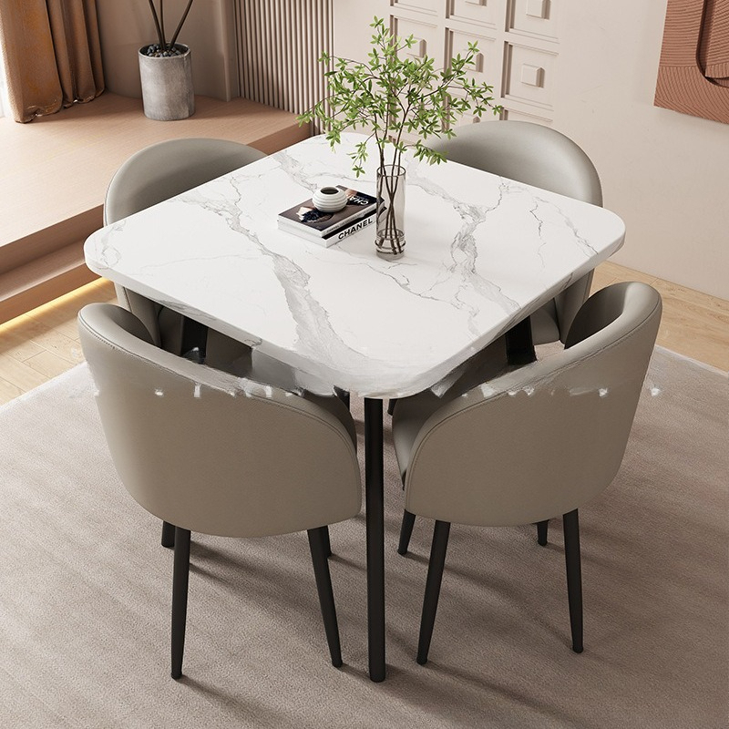 Mesa cuadrada de recepción, negociación y combinación de sillas para tienda, ocio simple, balcón, negocios, oficina redonda, ventas.