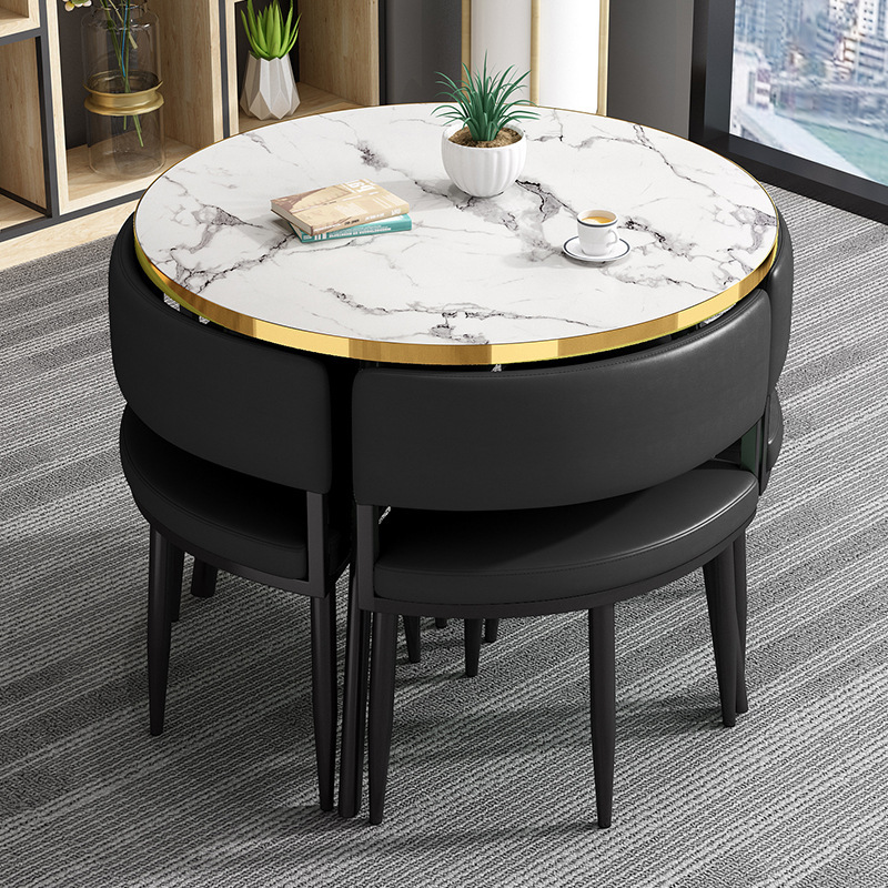 Mesa redonda pequeña y silla combinada para recepción, reuniones, ocio, formación, instituciones, mesa y silla para balcón, pequeña.