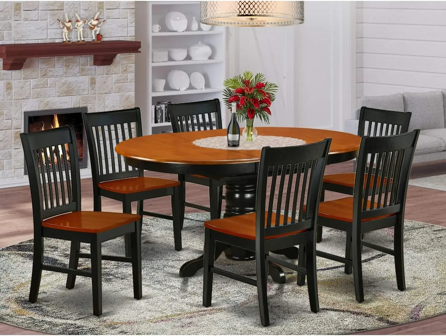 [¡Oferta especial, cómpralo ahora!] El juego de muebles de comedor de 7 piezas consta de una mesa de cocina ovalada con hojas de mariposa y 6 sillas de comedor.