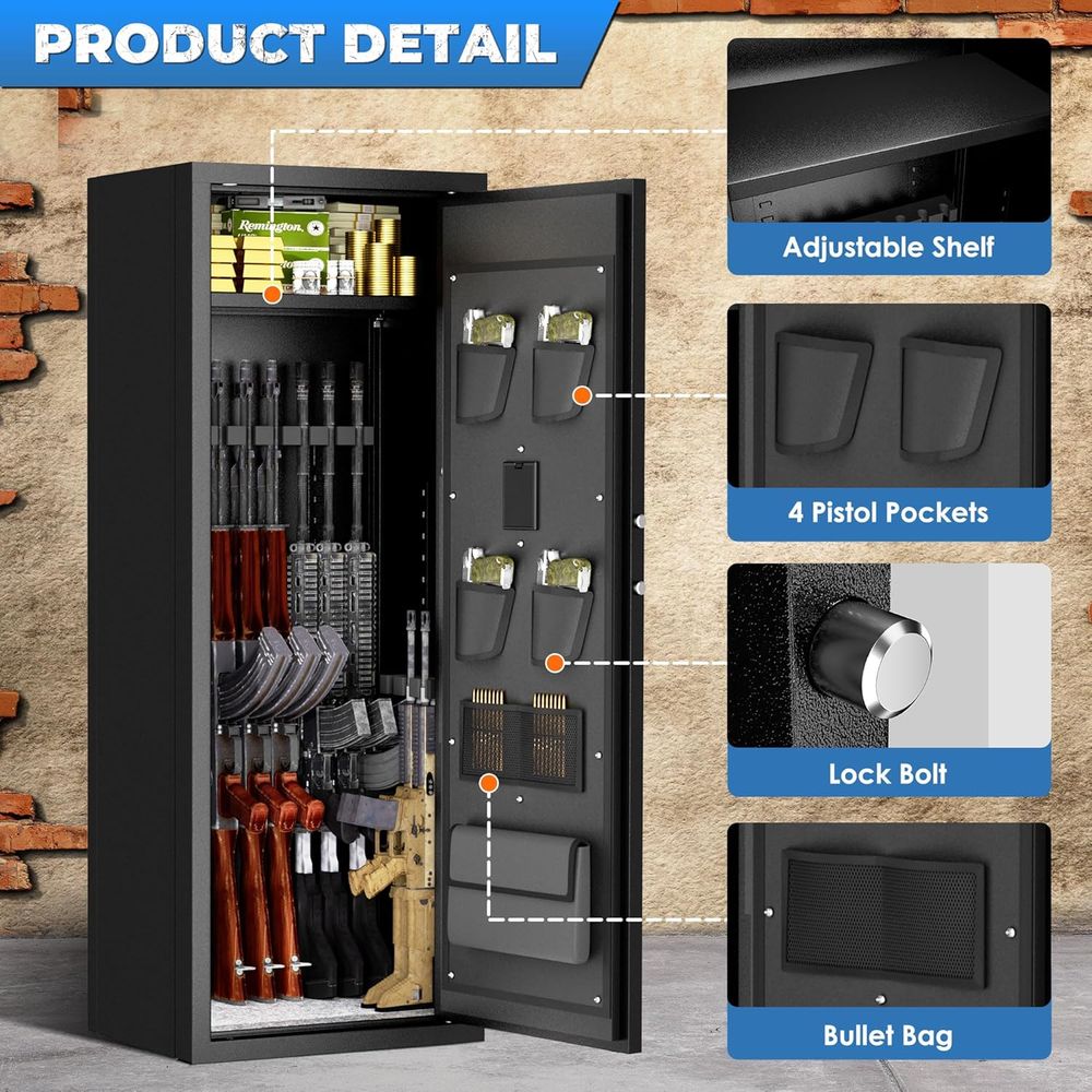 Gabinete de almacenamiento seguro para armas de fuego con estantes ajustables y sistema de bloqueo digital