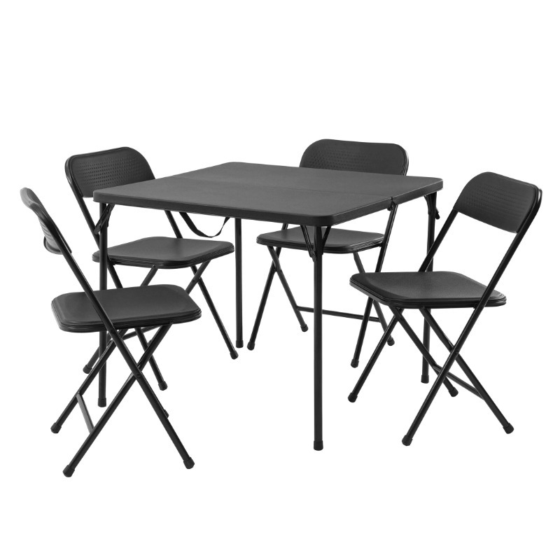 Juego de mesa plegable de resina de 5 piezas y cuatro sillas plegables Mainstays, color negro