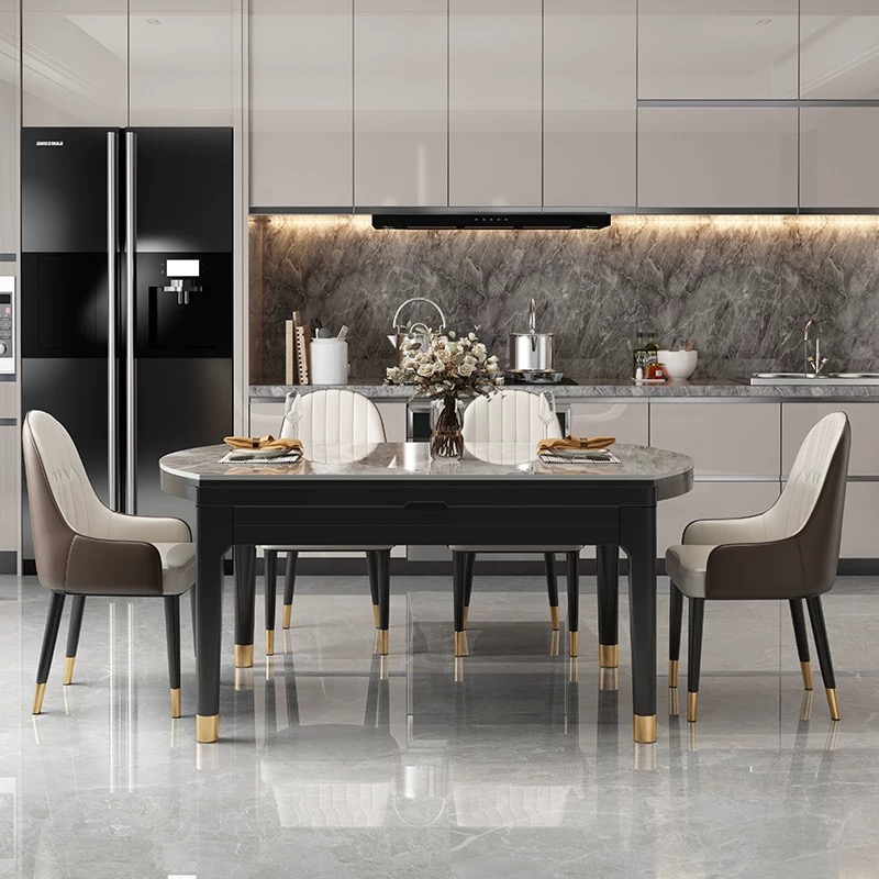 Juego de mesa de comedor de lujo, moderna, extensible, plegable, redonda, de madera maciza de mármol, para 4, 6 y 8 plazas, diseño clásico de muebles de cocina.