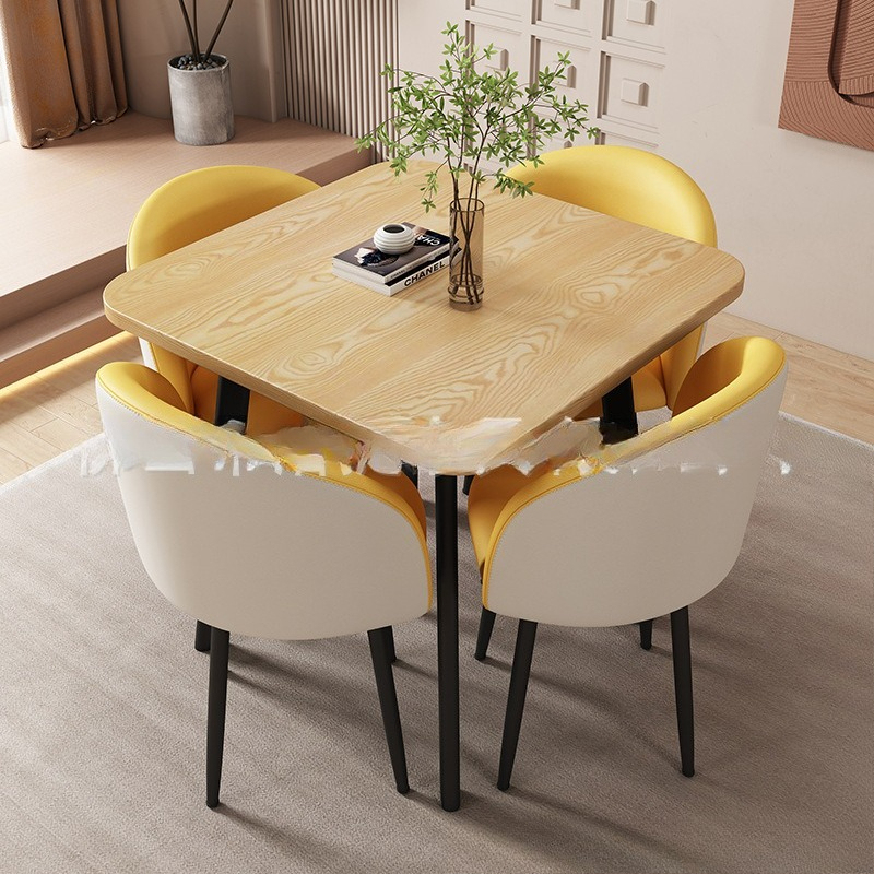Mesa cuadrada de recepción, negociación y combinación de sillas para tienda, ocio simple, balcón, negocios, oficina redonda, ventas.