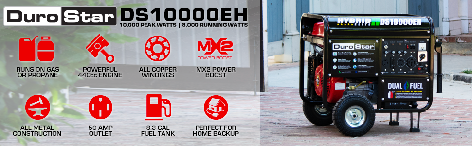 Durostar DS10000EH - Generador port&aacute;til de combustible dual (10000 W)