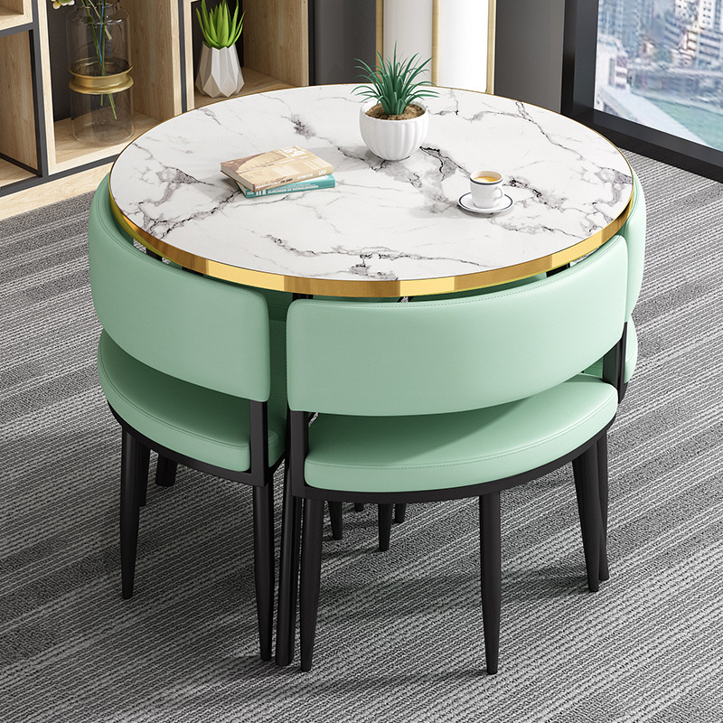 Mesa redonda pequeña y silla combinada para recepción, reuniones, ocio, formación, instituciones, mesa y silla para balcón, pequeña.