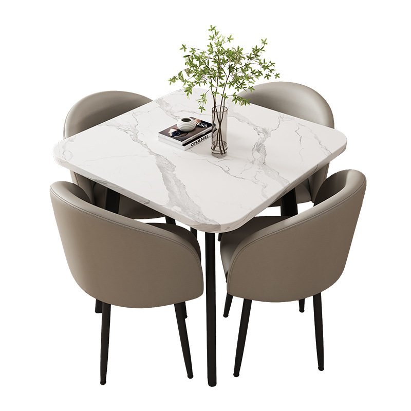 Mesa cuadrada de recepción, negociación y combinación de sillas para tienda, ocio simple, balcón, negocios, oficina redonda, ventas.