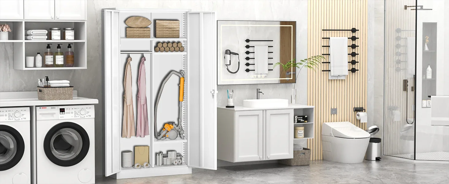 Armoir, White Wardrobe Closet & Cabinet - Functional Clothes Storage with Hanging Rail
