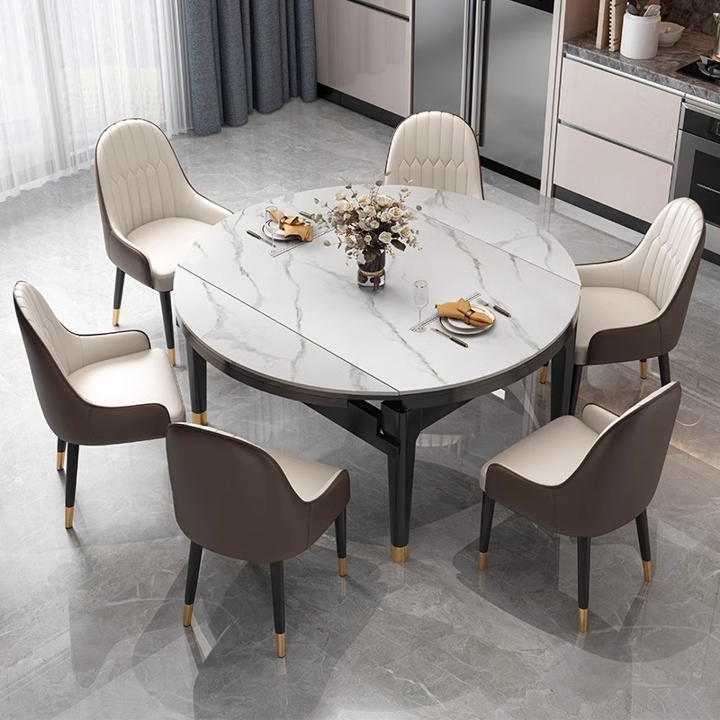 Juego de mesa de comedor de lujo, moderna, extensible, plegable, redonda, de madera maciza de mármol, para 4, 6 y 8 plazas, diseño clásico de muebles de cocina.